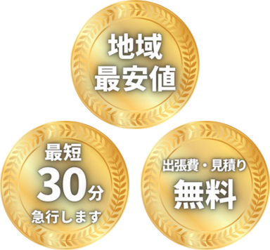 「見積もり無料、最安値に挑戦、即日対応」メダル画像